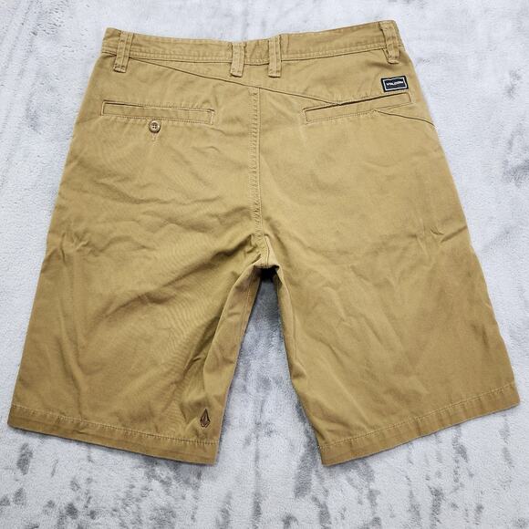 Volcom Shorts Mens 32 Tan Flat Front Chino Bermuda Casual Skater Preppy Summer - Picture 3 of 14